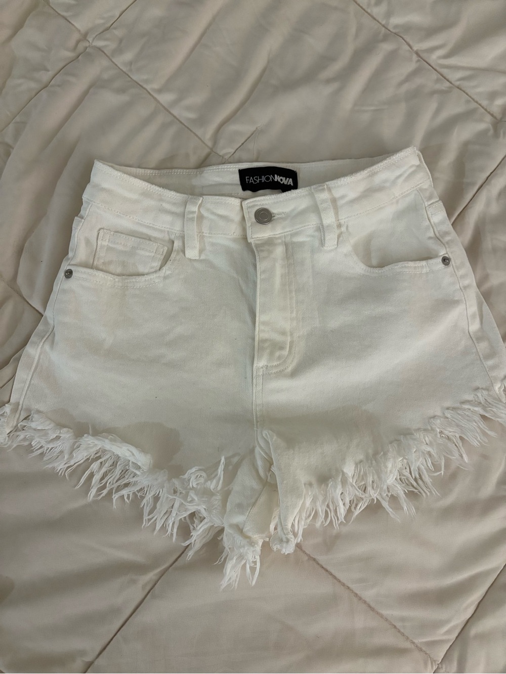 Fashion Nova White Frayed Denim Shorts